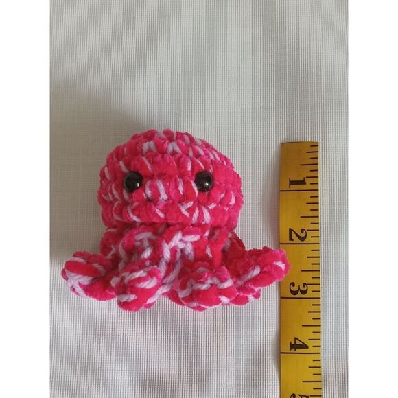 Handmade Small Pink & Purple Soft Plush Mini Amigurumi Stuffed Crochet Octopus - Picture 3 of 8